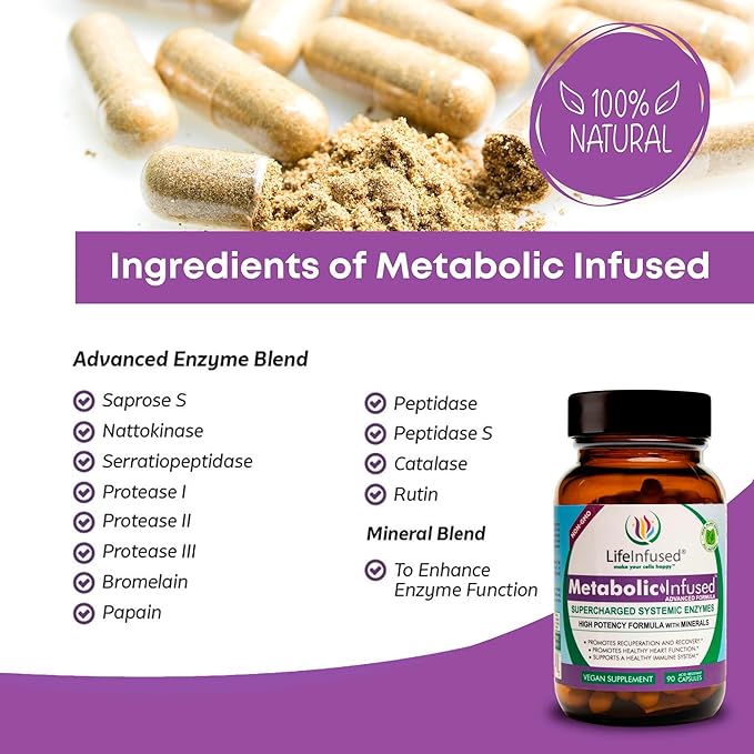 Life Infused Metabolic Enzymes – Systemic Enzyme Supplement with Serrapeptase Nattokinase Bromelain &amp Protease Blend – 72 Trace Minerals – Immune &amp Circulation Support – Vegan Non-GMO – 90