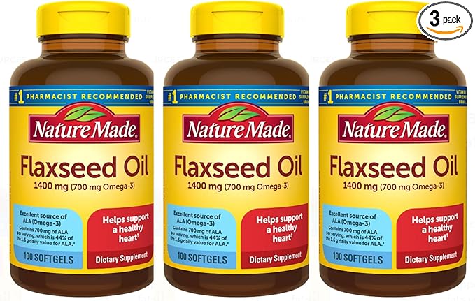 Nature Made Organic Flaxseed Oil 1400 Mg 700Mg Omega 3 100 Liquid Softgels 3 Pack