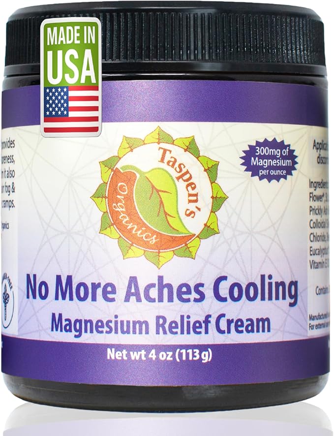 Taspen’s Organics Magnesium No More Aches Cooling Cream – Topical Magnesium Cream for Muscle Relief Sore Muscles &amp Post-Workout Recovery with Arnica Herbs &amp Essential Oils