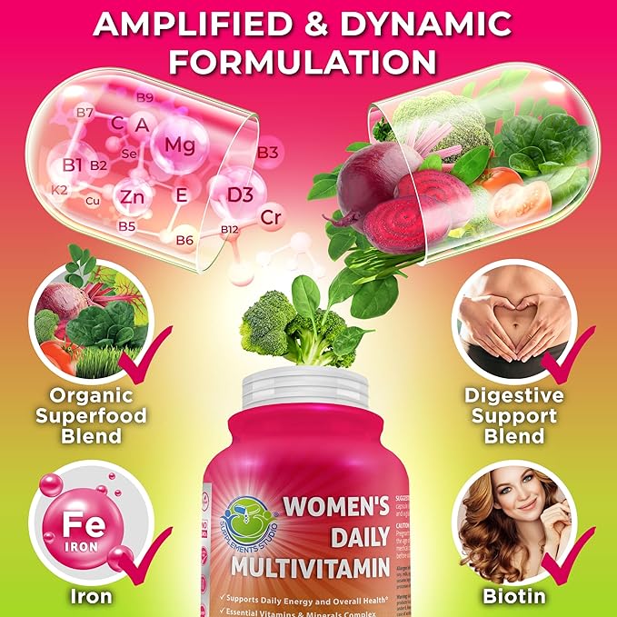 Women’s Multivitamin &amp Probiotic Support Bundle – 3-in-1 Probiotic with Digestive Enzymes &amp Prebiotic &amp Women’s Daily Multivitamin with Iron – Vegan Non-GMO Clean Daily Wellness Support