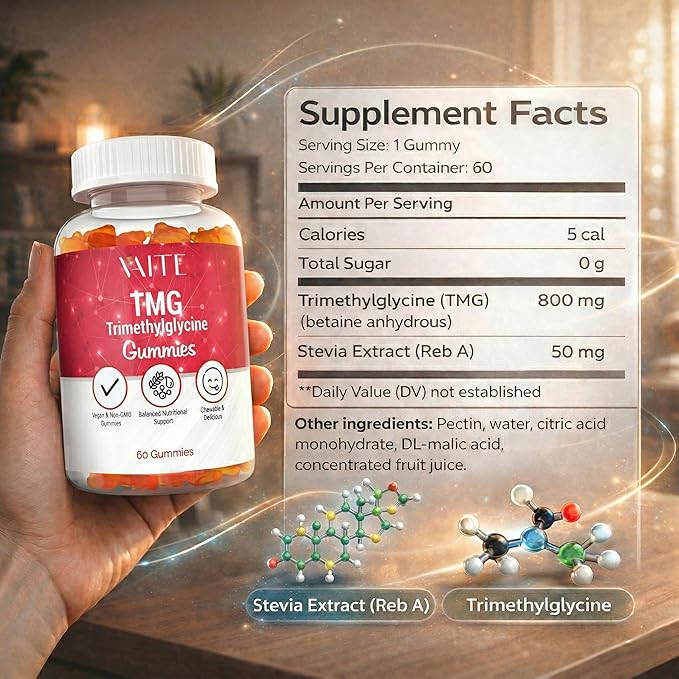 VAITE TMG Supplements – Trimethylglycine 800mg Gummies Betaine Anhydrous for Energy Support 60 Vegan Chewables Easy to Take Non-GMO Gluten &amp Soy Free for Adults Daily Nutritional Balance