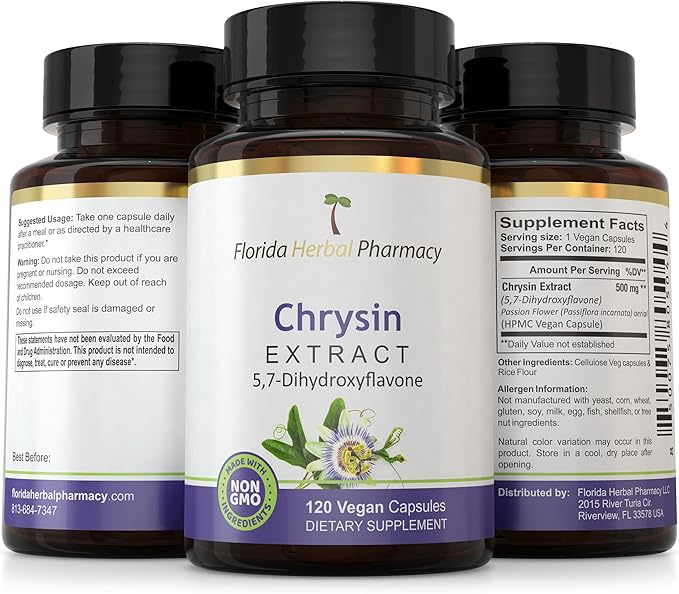 Florida Herbal Pharmacy Chrysin 5 7 - Dihydroxyflavone Supplement Capsules (120 Capsules) 4 Months Supply