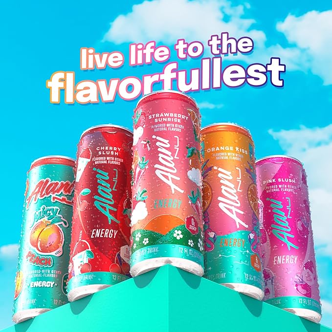 Alani Nu STRAWBERRY SUNRISE Sugar Free Low Calorie Energy Drinks 200mg Caffeine Biotin B Vitamins Zero Sugar 10 Calories 12 Fl Oz Cans 24 Pack