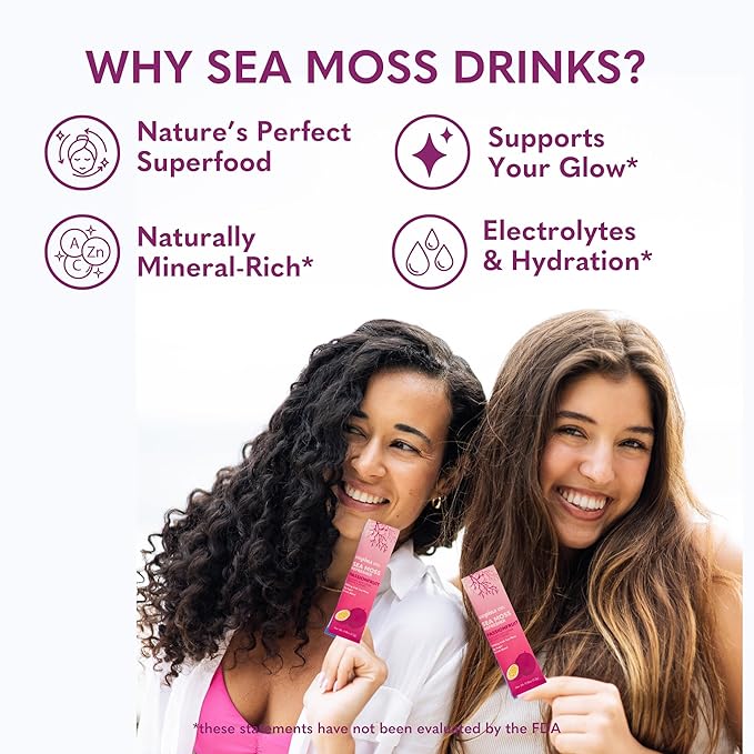 Organic Irish Sea Moss Powder 200mg Packets for Gut Health and Immune Support - Passionfruit Flavored Seamoss Drink with Coconut Water for Hydration Muscle Recovery - 16 Stick Packs