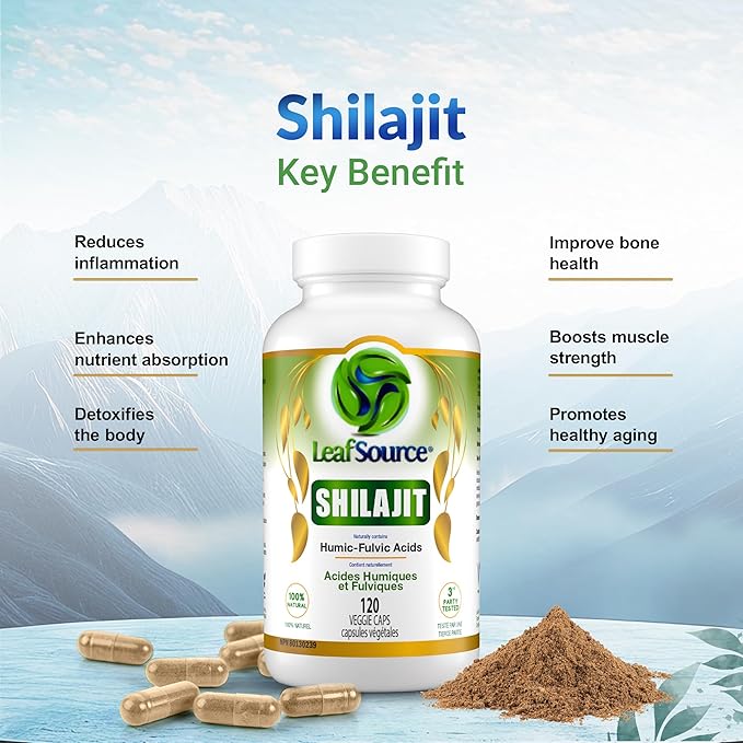LEAFSOURCE Shilajit with Humic &amp Fulvic Acid (120 Capsules) with Trace Minerals Electrolytes Vitamins Supports Energy Gut &amp Joint Health Absorb Nutrients