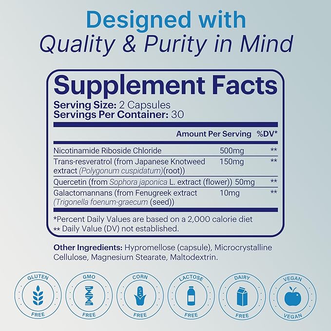 NAD Resveratrol Supplement | 710mg for Cellular Energy &amp Support | NAD Supplement Promote Overall Wellness &amp Vitality | 60 Capsules (30 Servings) for Men &amp Women