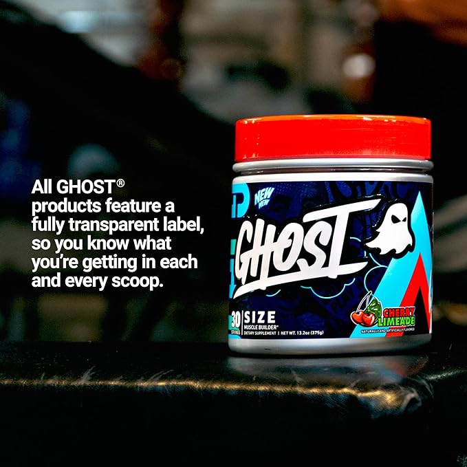 GHOST Size Muscle Builder Dietary Supplement - Cherry Limeade 30 Servings – Support Muscle Growth &amp Strength Building for Men &amp Women - Creatine &amp Betaine - Free of Sugar &amp Gluten
