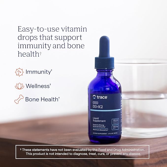 Trace Minerals | Liquid Ionic Vitamin D3 + K2 | 125 mcg (5000 IU) D3 100 mcg K2 | Concentrated Dietary Supplement | 2 fl oz. 296 Servings