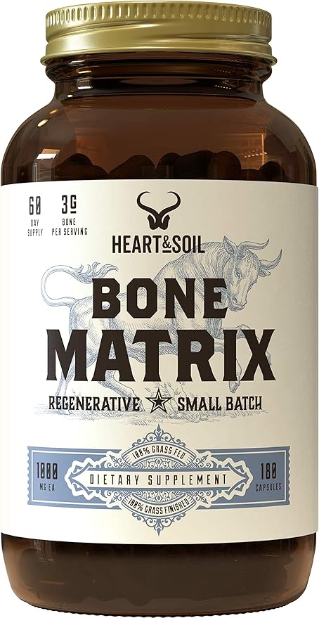 Heart &amp Soil Grass Fed Bone Matrix — Supports Bone and Joint Health Strength and Flexibility (180 Capsules)
