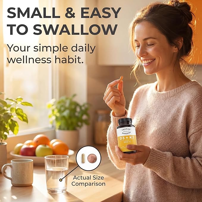Thomas' all-natural Remedies D3 + K2 with MCT Oil for Better Absorption &amp Raw Whole Food Blend 1000 IU D3 Vegan Made in USA Support for Your Heart Bones &amp Teeth Non-GMO (120ct)