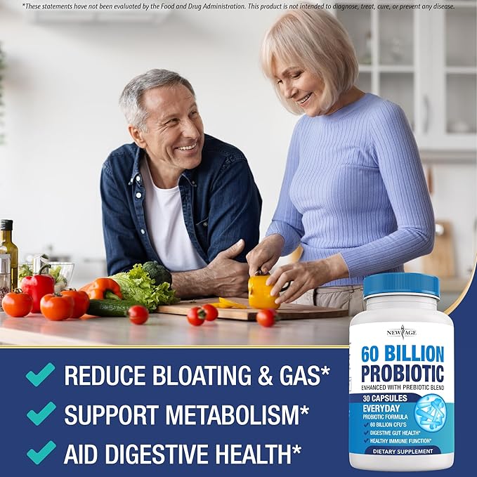 Probiotics 60 Billion CFU with Prebiotic Formula - Probiotics for Women and Men and Adults 100% Natural Digestive Enzymes Shelf Stable Probiotic Supplement Prebiotic