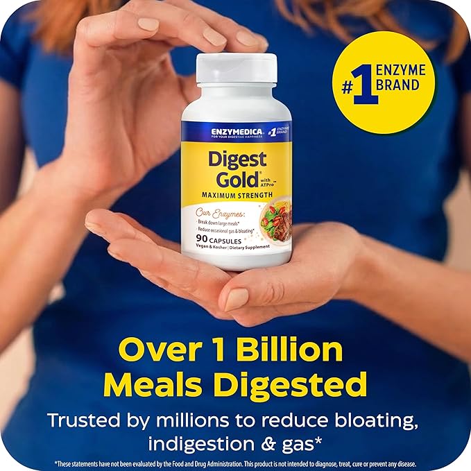 Enzymedica Digest Gold - Digestive Enzyme Supplement for Women &amp Men Enzyme Capsules for Digestion Gut Health Support Helps Gas &amp Bloating ATPro Energy Support Maximum Strength Vegan - 9
