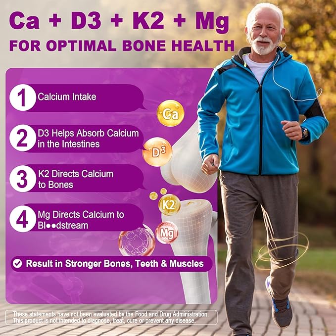 Calcium Citrate 1200mg Gummies Vitamin D3 K2 Omega-3 Magnesium Zinc Boron Manganese Copper 600mg Calcium Supplements for Women &amp Men Bone Strength Immune Support - Vegan Sugar Free 60 C