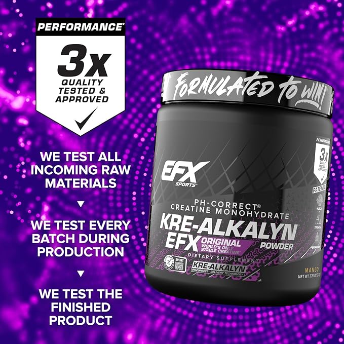 EFX Sports Kre-Alkalyn EFX Powder | pH Correct Creatine Monohydrate Powder Supplement | Strength Muscle Growth &amp Performance | 110 Servings (Mango)