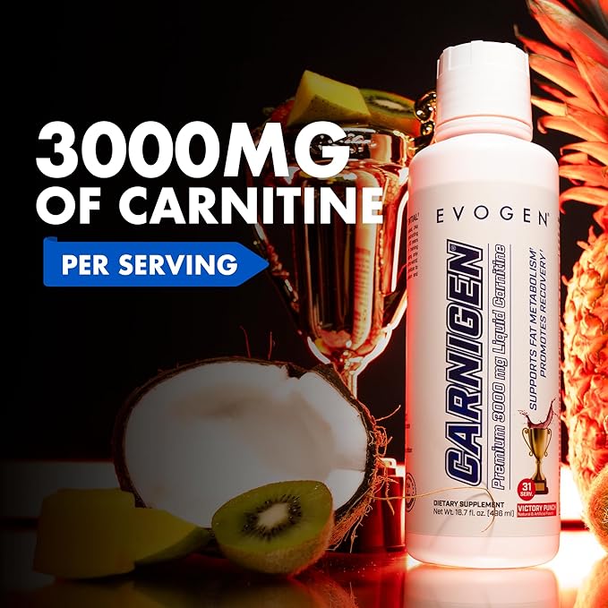 Evogen Carnigen - Liquid Carnitine | Supports Fat Metabolism &amp Recovery Caffeine Free | L-Carnitine Acetyl L-Carnitine | Victory Punch | 31 Servings