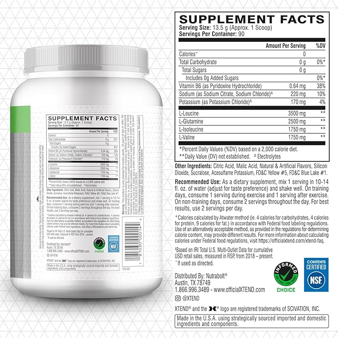 Scivation Xtend XTEND Original BCAA Powder 7g BCAA and 2.5g L-Glutamine Sugar Free Post Workout Muscle Recovery Drink with Amino Acids for Men &amp Women 90 Servings