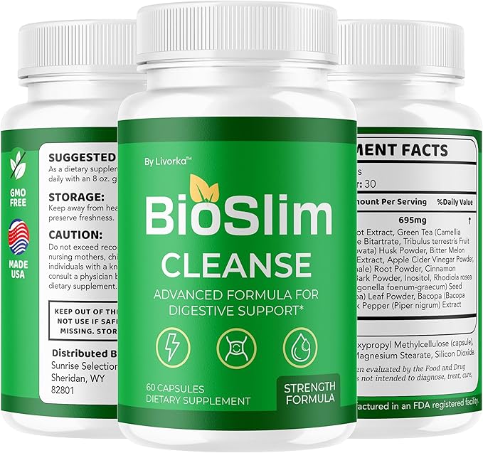 BioSlim Cleanse Capsules - Official Bio Slim Cleanse Loss Pills Supplement Advanced Premium Strength Formula BioSlim Cleanse Digestive Support Health &amp Wellness 60 Capsules for 1 Month