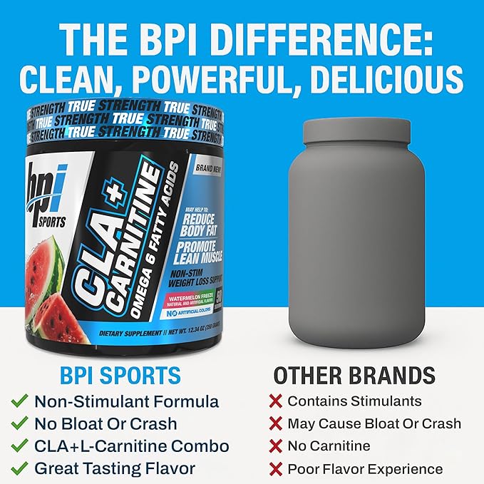 BPI Sports CLA+Carnitine – CLA L Carnitine &amp Linoleic Acid – L Carnitine Supplement for Weight Loss Metabolism &amp Lean Muscle – Caffeine Free – Watermelon – 50 Servings – 12.34 oz