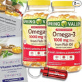 Choice Bundle Spring Valley Proactive Support Omega-3 Fish Oil Soft Gels 1000 mg 180 Ct 2 pk (360 Total) + Vitamin Guide &amp Pill Container (4 Items)!