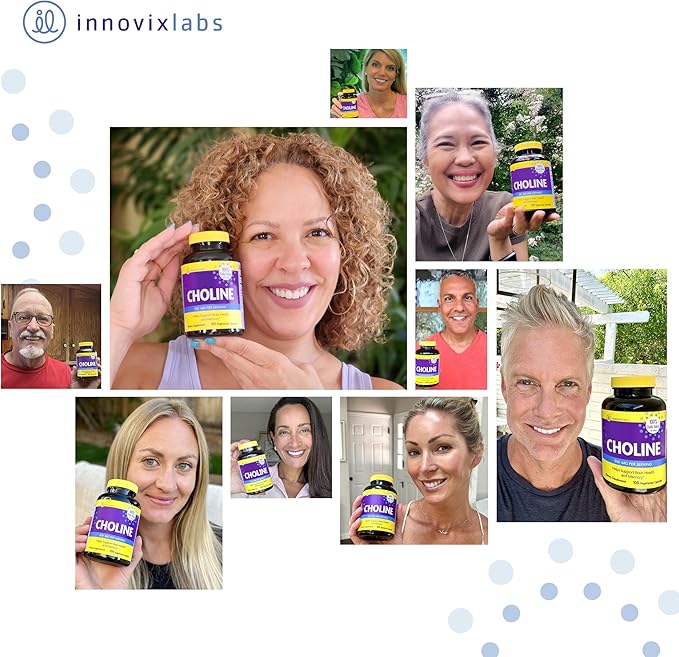 InnovixLabs Choline Supplement 550mg Pure Choline Bitartrate for Brain Health Focus Memory Cognitive Development Fatty Liver and Mood Support for Women and Men 100 Capsules