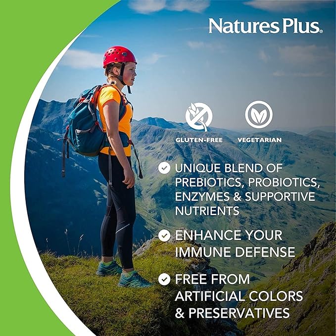 NaturesPlus GI Natural Total Digestive Wellness - 90 Bi-Layered Tablets - with L-Glutamine Probiotics Prebiotics &amp Enzymes - Gluten Free - 30 Servings