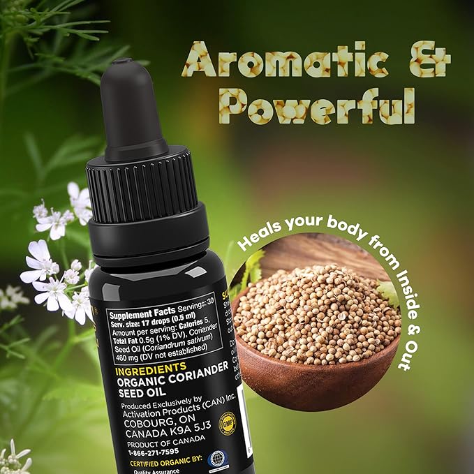 ACTIVATION Perfect Press Coriander Seed Oil | 0.5 fl oz (15ml) | Cold-Pressed Indian Coriander Oil | for Culinary &amp Topical Use | UV-Protected Glass Bottle