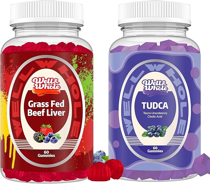 Well&ampWhole Grass Fed Beef Liver Gummies Dessicated Beef Liver Supplement and TUDCA Bile Salts Liver Support Supplement 1000mg +Milk Thistle 500mg
