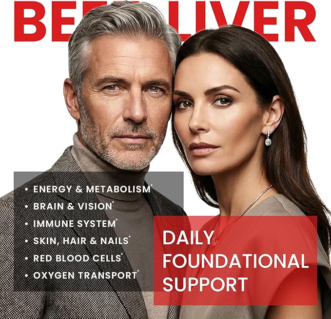 Beef Liver Capsules – USA-Made (Value Pack) Whole Food Source of 30+ Bioavailable Nutrients: Vitamin A B12 Folate Heme Iron Zinc for Energy Immunity Skin – 100% Grass-Fed Beef Organ Supplement
