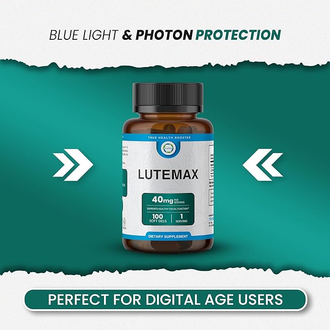 Lutemax 40 mg 100 days supply Eye Supplement - Supports Macular Health Vision Clarity Heart Health Protects Eyes from Blue Light &amp Photons Antioxidant Protection GMP Certified 60 Softgel.