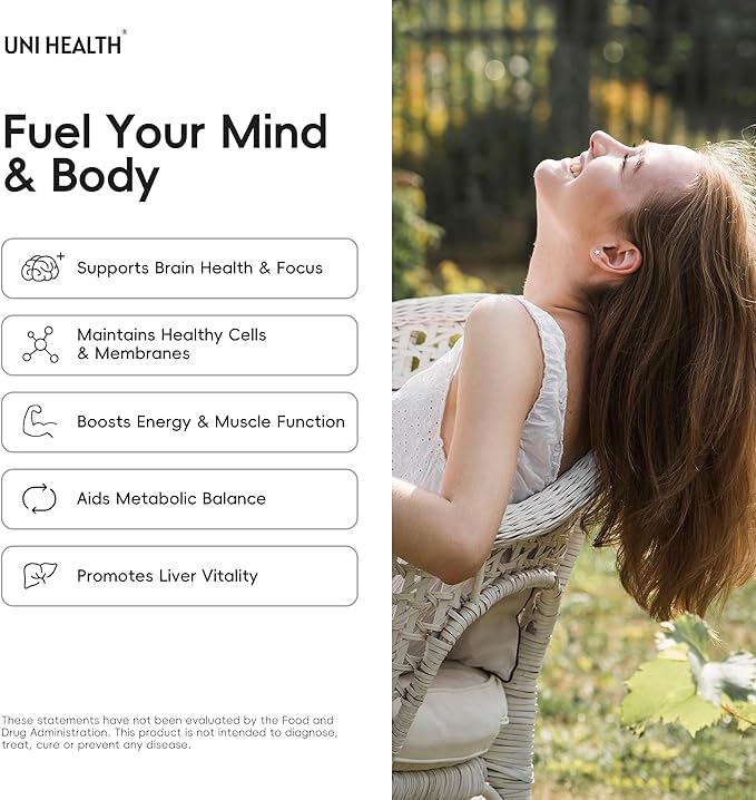 UniHealth® Choline 500 mg with VitaCholine® 60-Day Supply Liquid Vegan Capsules for Prenatal Choline Supplement Brain Health Cognitive Performance &amp Liver Support Non-GMO Gluten-Free USA Ma