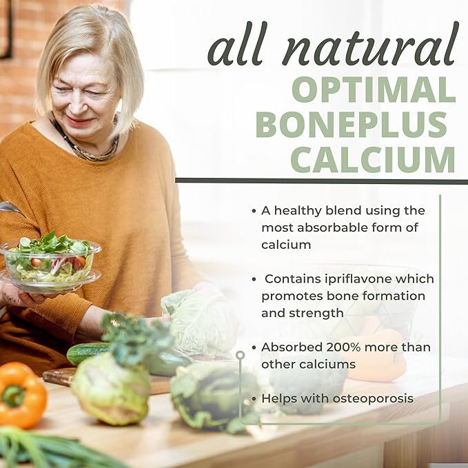 Optimal Health Systems BonePlus Calcium | Highly Absorbable Chelated Calcium + Ipriflavone Probiotics Plant Enzymes | Bone Strength Supplement | 90 Capsules