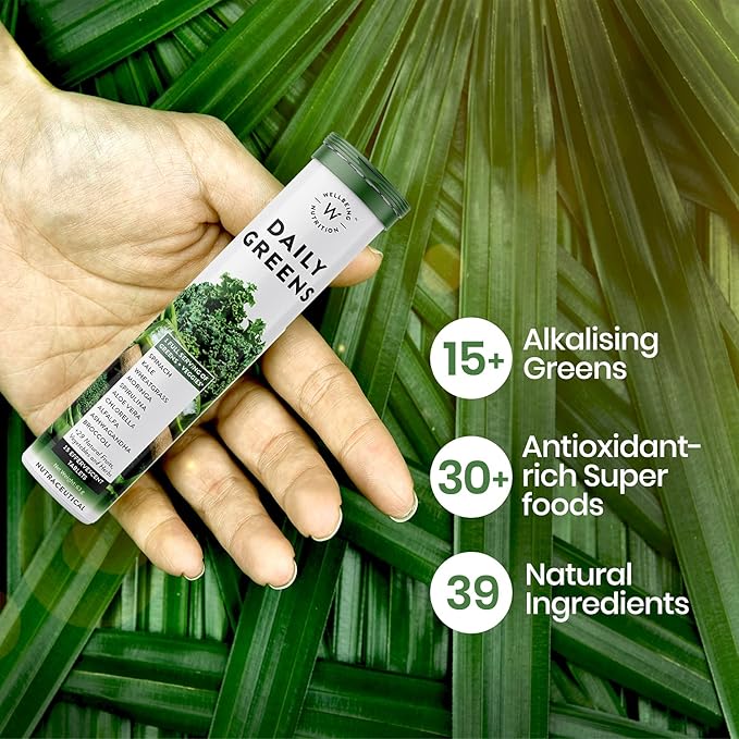 WELLBEING NUTRITION Daily Greens Wholefood Multivitamin with Vitamin C Zinc B6 B12 for Immunity and Detox with 39+ Organic Certified Plant Superfoods &amp Antioxidants(15Tabs x 2) (63 g (Pack of