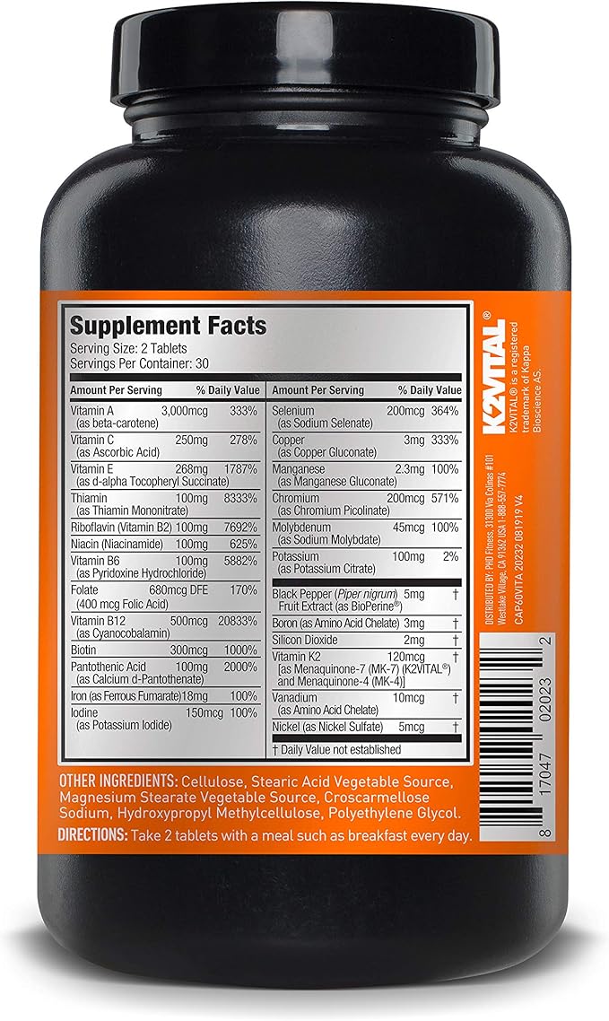JYM Supplement Science Vita JYM Sports Multivitamin &amp Mineral Support Vitamin A C B6 B12 E K Boron Biotin Potassium 60 Tablets