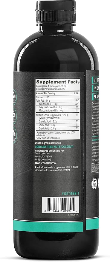 Onnit MCT Oil - Pure MCT Coconut Oil Ketogenic Diet and Paleo Optimized with C8 C10 Lauric Acid - Perfect for Coffee Shakes and Cooking (Flavorless - 24oz)