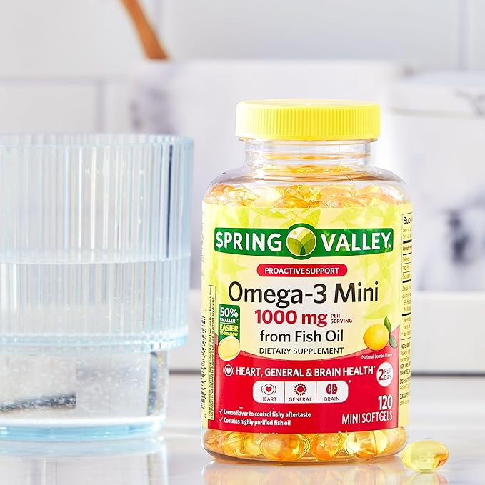 Spring Valley Omega-3 Mini from Fish Oil 1000 mg 120 Count Dietary Supplement Omega 3 Mini Softgels Set with Basket Goods Store