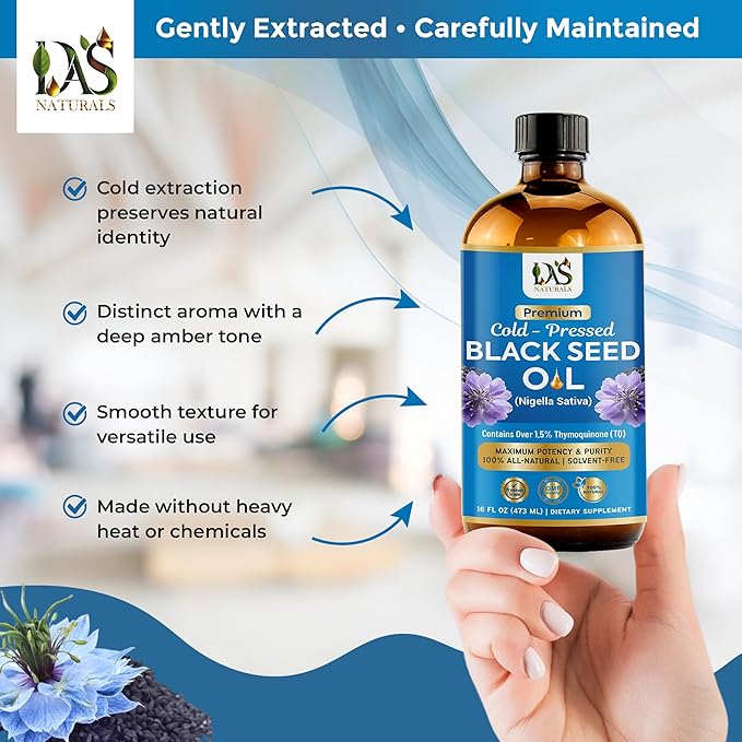 Black Seed Oil 16oz Premium Cold-Pressed Black Cumin Seed Oil | Nigella Sativa High Thymoquinone Omega 3 6 9 | 100% Pure Unrefined Liquid Non-GMO Vegan