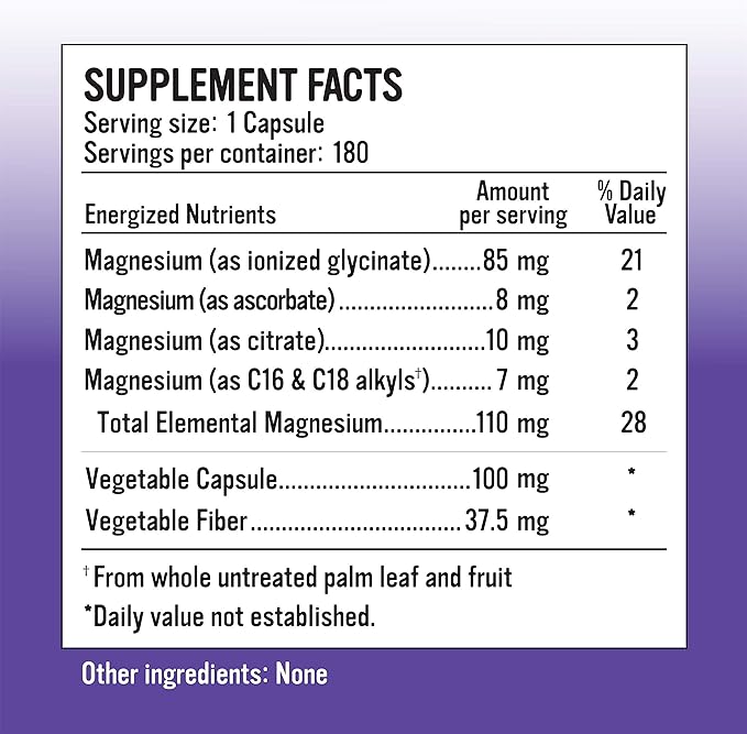 Alkaline for Life Ionized Magnesium Magnesium Glycinate Citrate Ascorbate Complex High-Absorption Magnesium Supplement Gentle Daily Support 180 Capsules