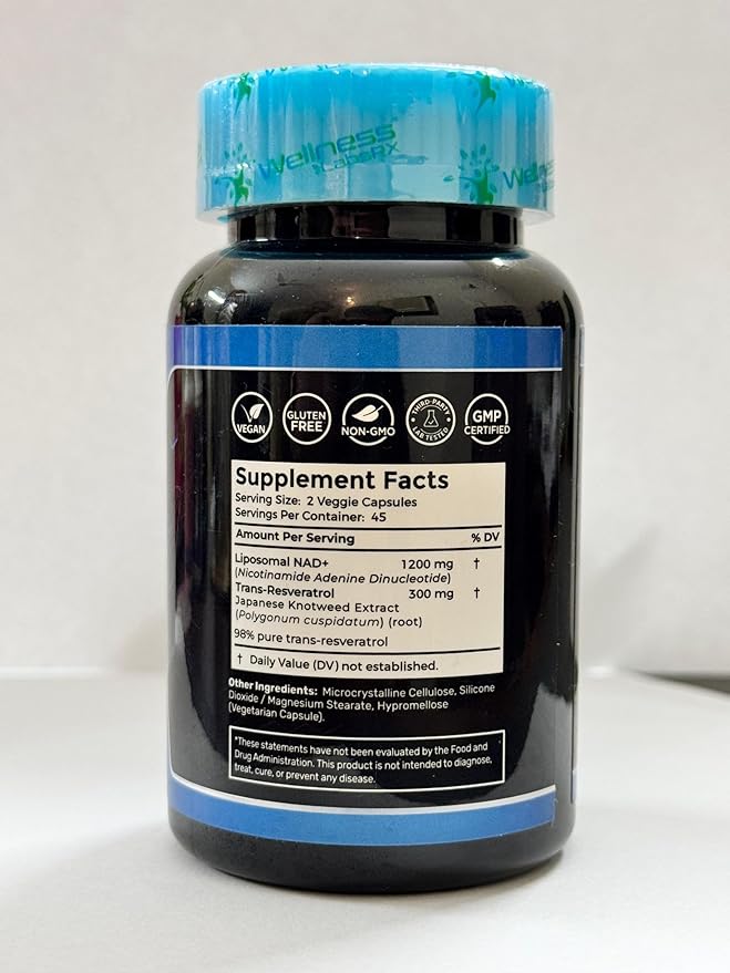 WELLNESS LABSRX Liposomal NAD Supplement 1500mg - USA Made NAD Resveratrol Supplement for Women and Men NAD+ Support Cellular Health Energy &amp Anti Aging - 6 Pack