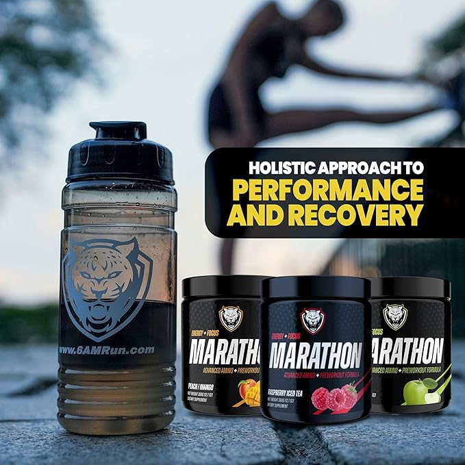 6AM Run Marathon | Running Supplements for Endurance &amp Stamina | Amino Energy with BCAAs for a Clean Pre Running Fuel | No Jitters | Marathon Essentials | Peach Mango | 40 Servings