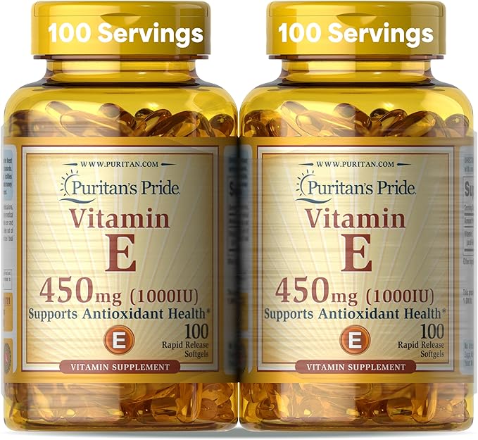 Puritan's Pride Vitamin E-450mg (10000IU) Vitamin Supplement for Immune System Function and Antioxidant Health Support 100 Rapid Release Softgels 2 Pack