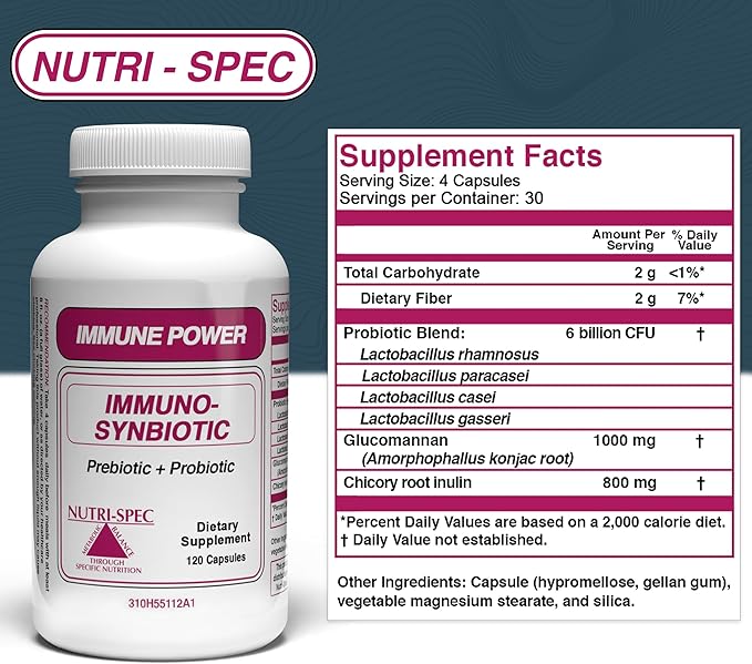 Nutri-Spec Immune Power - Immuno-Synbiotics Probiotics &amp Prebiotic for Women &amp Men - with Lactobacillus gasseri rhamnosus paracasei - Great for Immune-Related Inflammatory Conditions - 120 C