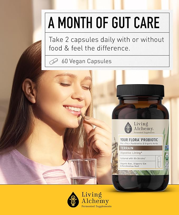 Your Flora Probiotic Terrain – Non-GMO Probiotics with Fermented Soybean Aloe Vera &amp Slippery Elm for Gut Balance &amp Digestion – Prebiotics Postbiotics Digestive Enzymes – Living Alchemy 6