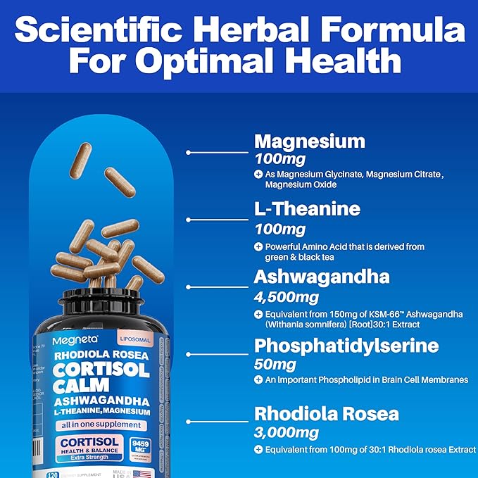 Cortisol Balance &amp Sleep Support for Women &amp Men – Natural Calm Formula with Magnesium Ashwagandha &amp L-Theanine – Supports Restful Sleep Relaxation Focus &amp Healthy Cortisol Levels –