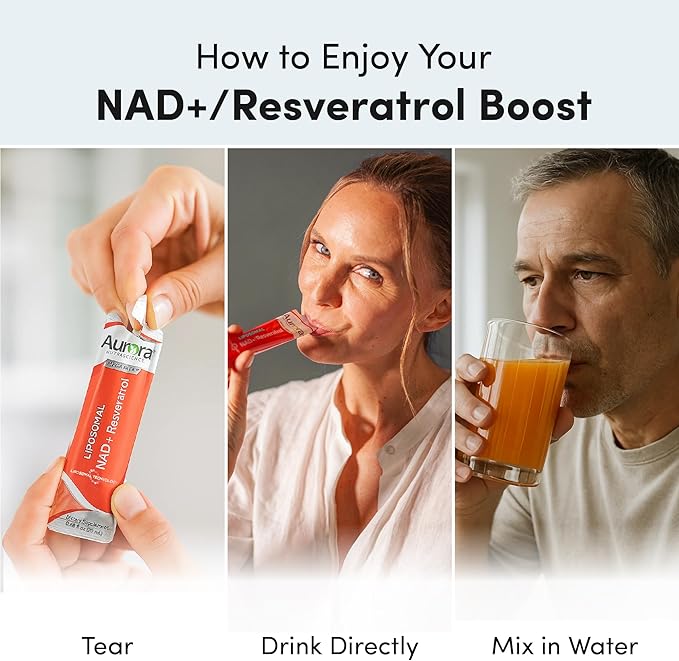 Vida Lifescience Liposomal NAD+ Liquid Supplement with Resveratrol - NAD Plus for Cellular Energy &amp Healthy Aging Support Vegan Gluten-Free Non-GMO for Men &amp Women - 32 Single Serve Packet