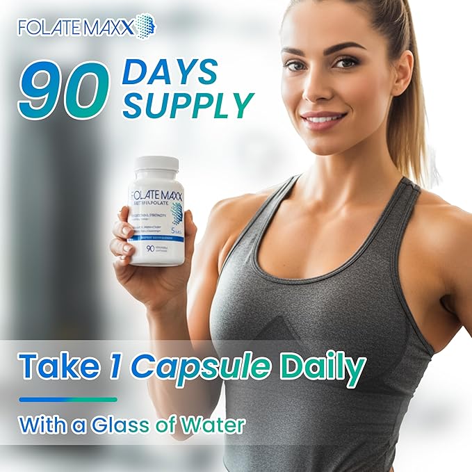 FolateMaxx L Methylfolate 5mg 90 Capsules – Doctor Formulated Methyl Folate Supplement for Women &amp Men – High Potency 5-MTHF for Energy Mood &amp Focus – Non-GMO Gluten-Free (3-Month Supply)
