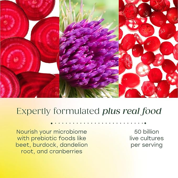 MegaFood MegaFlora Probiotics and Prebiotics for Women with 14 Strains &amp 50 Billion CFUs Cranberry Digestive Health Vegetarian Prebiotics and Probiotics for Women - 60 Capsules (30 Servings)