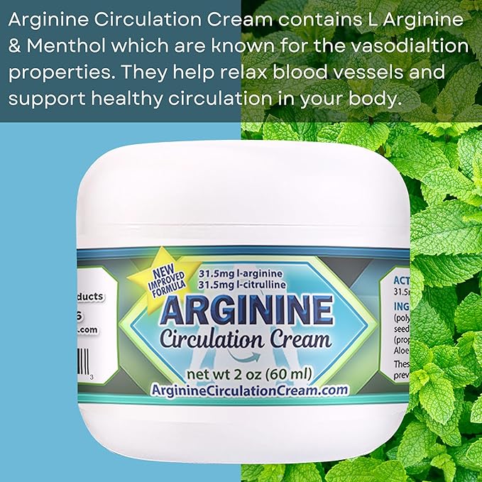 Arginine Circulation Cream 2 oz - Menthol L Arginine &amp L Citrulline Lotion - Supports Healthy Leg &amp Body Blood Flow - Whole Family Products