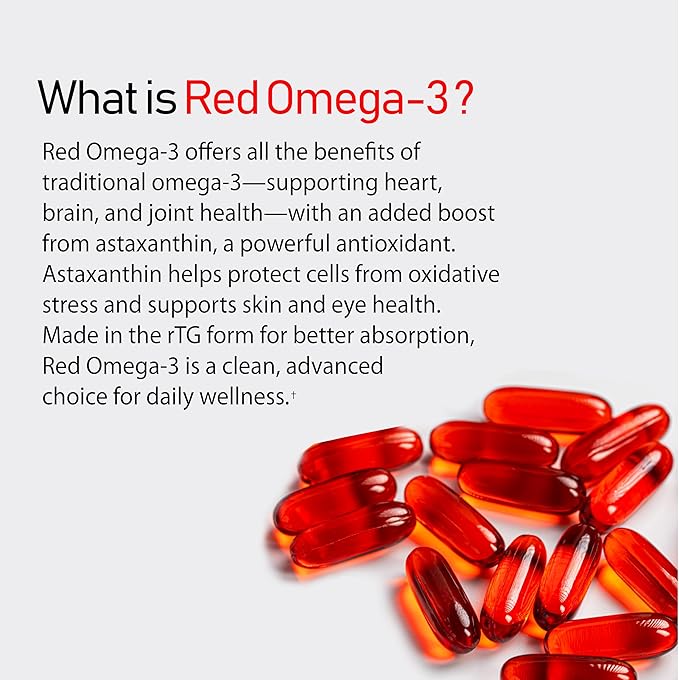 NANOWELL Red Omega-3 with Astaxanthin DHA &amp EPA - Immune Support Fish Oil - 60 Softgels X 6 Bottles (360 Count)