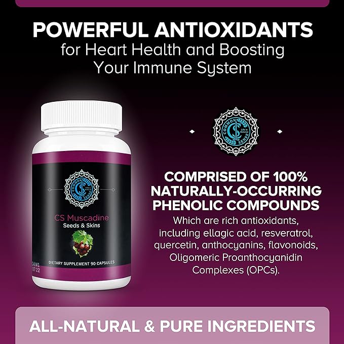 Common Sense Wellness Worldwide Commonsense Pure Muscadine Grape Seed and Skin Extract Capsules - Powerful Antioxidants for Heart Health and Boosting Your Immune System - 90 Capsules.