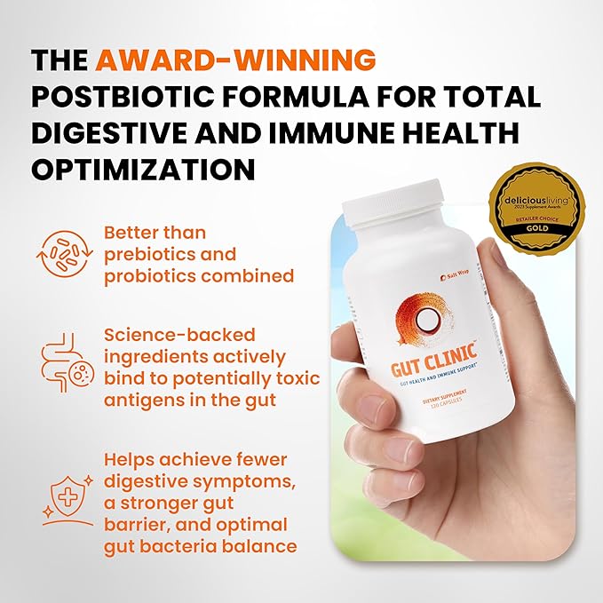 SaltWrap Gut Clinic Postbiotics - Gut Health Complete Gut Repair Barrier &amp Immune Support - Helps Bloating Gas &amp Indigestion - 90 Capsules